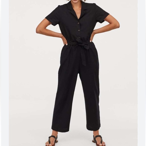 [US4]H&M Black Wide-Leg Jumpsuit with Tie Waist - Picture 1 of 11